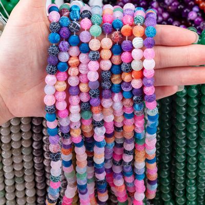 Gökkuşağı Yağmurlu Agate Sıfır Mercekli Dallar Yarı Değerli Taş Matt Frosted Cracked Agate DIY Mücevher Yapımı