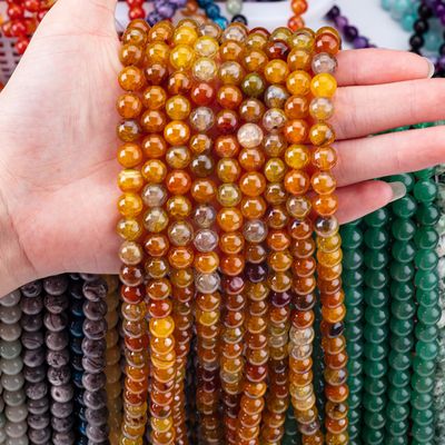 Ruhani Doğal Koyu Sarı Ejderha Agate 8MM Yuvarlak Açık Boncuk El Yapımı Mücevherler Ve Anahtarlılar İçin