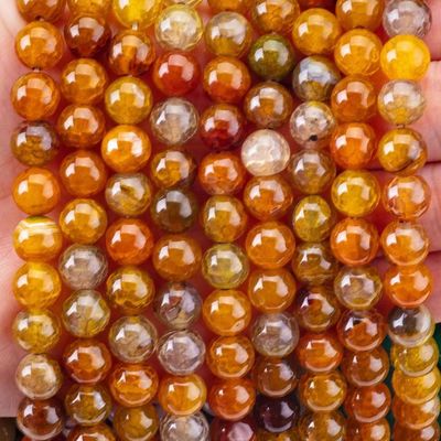 Ruhani Doğal Koyu Sarı Ejderha Agate 8MM Yuvarlak Açık Boncuk El Yapımı Mücevherler Ve Anahtarlılar İçin