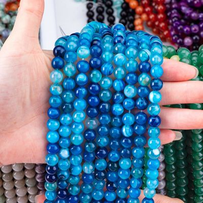Mavi Çizgili Agat Sıfır Mercekli Döşeler DIY Mücevher Yapımı için Yarım Değerli Taş
