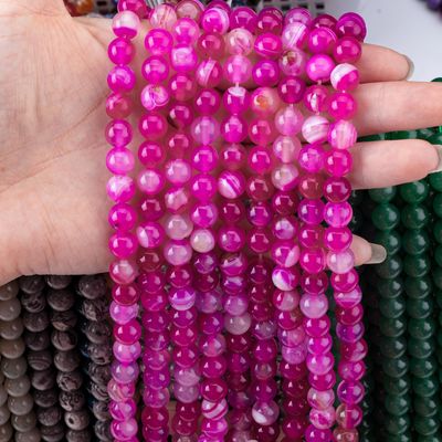 Mücevher yapımı için doğal fuksya çizgili agaç gevşek boncuk telleri
