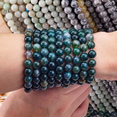 Yuvarlak Moss Agate Bead 4mm DIY Mücevher Yapımı için Gemstone Beads