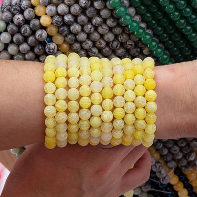 Sarı Renkli Agate Yuvarlak Yarım Değerli İnciler Yapısal Mücevher Yapımı İçin Sıfır İnce İpler