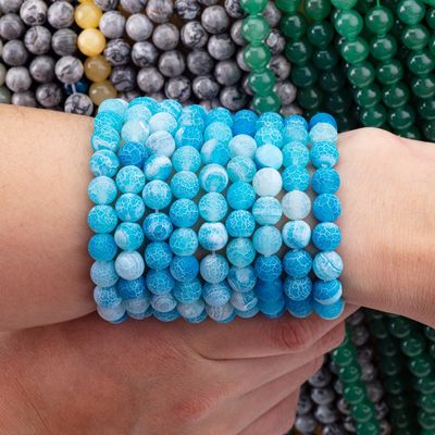 Mavi Hava Durumu Agate Sıfır Mercekli Dallar Yarım Değerli Taş Matt Frosted Cracked Agate