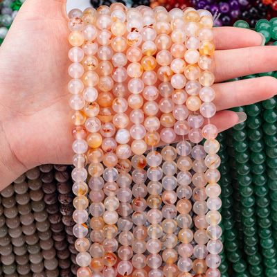 Agate Çiçek Deseni Beyaz Yarım Değerli İnciler 4/6/8/10/12mm