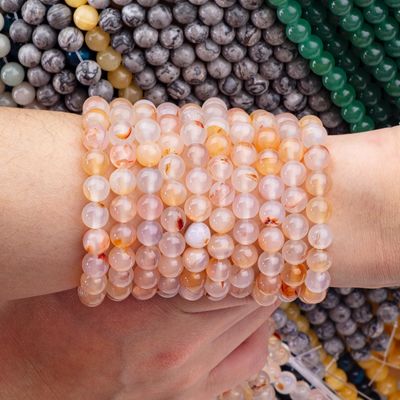 Agate Çiçek Deseni Beyaz Yarım Değerli İnciler 4/6/8/10/12mm