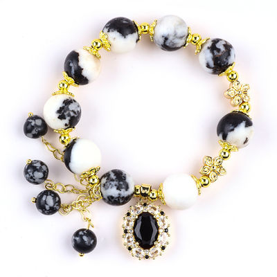 12 mm Siyah ve Beyaz Zebra Jasper Meditasyon için şifacı boncuk bilezikleri