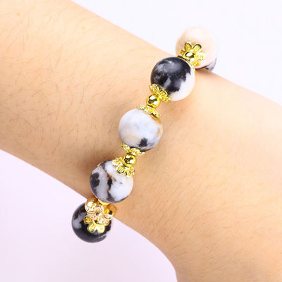 12 mm Siyah ve Beyaz Zebra Jasper Meditasyon için şifacı boncuk bilezikleri