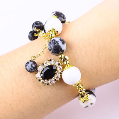 12 mm Siyah ve Beyaz Zebra Jasper Meditasyon için şifacı boncuk bilezikleri