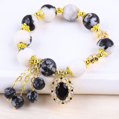 12 mm Siyah ve Beyaz Zebra Jasper Meditasyon için şifacı boncuk bilezikleri