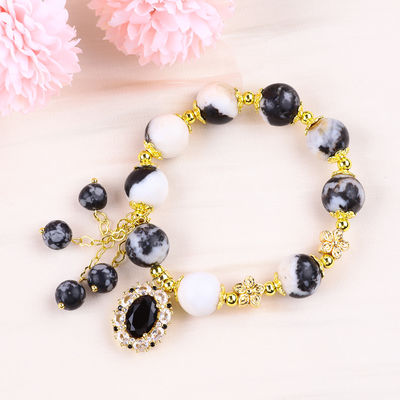 12 mm Siyah ve Beyaz Zebra Jasper Meditasyon için şifacı boncuk bilezikleri