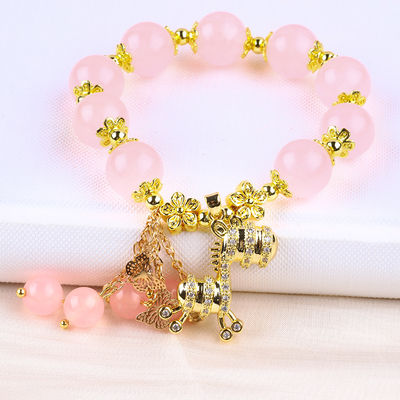 Özel 12 mm pembe kuvarslı sırt bileziği geyik büyüsüyle