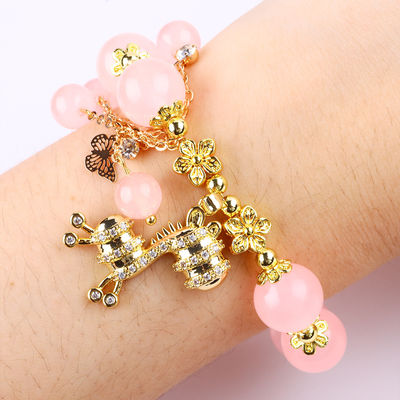 Özel 12 mm pembe kuvarslı sırt bileziği geyik büyüsüyle
