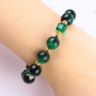 Natural Green 10mm Kaplan Göz Bileziği Bakır Altınla