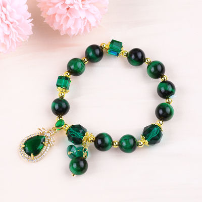 Natural Green 10mm Kaplan Göz Bileziği Bakır Altınla