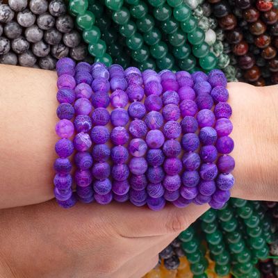 Mor Havacılık Agate gevşek boncuk iplikleri Yarı Değerli Taş Matt Frosted Cracked Agate DIY Mücevher Yapımı için