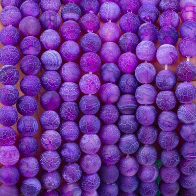 Mor Havacılık Agate gevşek boncuk iplikleri Yarı Değerli Taş Matt Frosted Cracked Agate DIY Mücevher Yapımı için