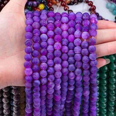 Mor Havacılık Agate gevşek boncuk iplikleri Yarı Değerli Taş Matt Frosted Cracked Agate DIY Mücevher Yapımı için