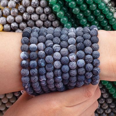 Siyah Hava Durumu Agate Sıfır Mercekli Dallar Yarı Değerli Taş Matt Frosted Cracked Agate DIY Mücevher Yapımı için