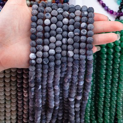 Siyah Hava Durumu Agate Sıfır Mercekli Dallar Yarı Değerli Taş Matt Frosted Cracked Agate DIY Mücevher Yapımı için