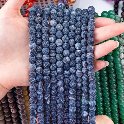 Koyu Mavi Hava Durumu Agate Sıfır Mercekli Yileler Yarı Değerli Taş Matt Frosted Cracked Agate