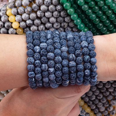 Koyu Mavi Hava Durumu Agate Sıfır Mercekli Yileler Yarı Değerli Taş Matt Frosted Cracked Agate