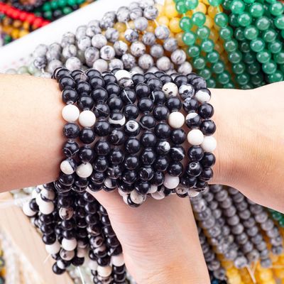 8mm Siyah Zebra Yeşim Taşları Temizleyici Kristal Taşlar Mücevher Yapımında
