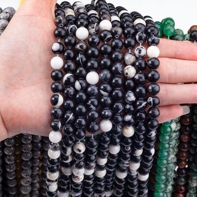 8mm Siyah Zebra Yeşim Taşları Temizleyici Kristal Taşlar Mücevher Yapımında