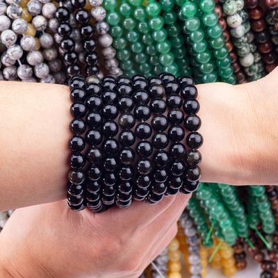 8mm Siyah Onyx Gemstone Mermiler Temizleme Kristal Taş Mermiler Mücevher Yapım için