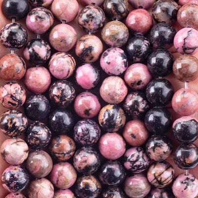8mm Siyah Şeritli Rhodocrosite Gemstone İnciller Temizleme Kristal Taş İnciller Mücevher Yapımında