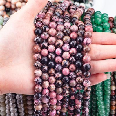 8mm Siyah Şeritli Rhodocrosite Gemstone İnciller Temizleme Kristal Taş İnciller Mücevher Yapımında