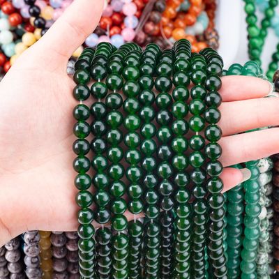 8MM Siyah yeşil yeşimli cilalanmış pürüzsüz yuvarlak şekil küresel boncuklar Boncuk mücevher yapımı için