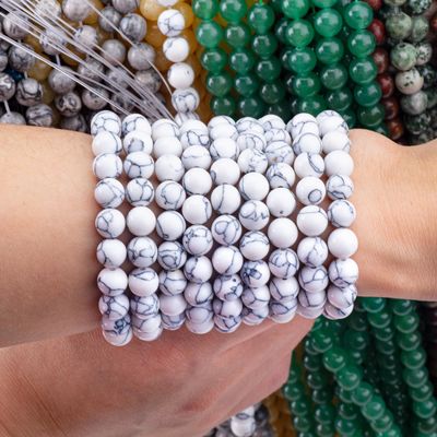 Kristal Taş 8MM Howlite Yuvarlak Şekil Değerli Taş Kolye Kolye Yapımında Boş Tüylü Tüylü