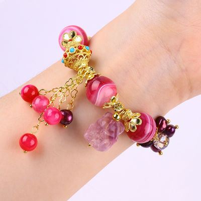 14 mm pembe akate taş bilezik Mor dokuz kuyruklu tilki oyma ile