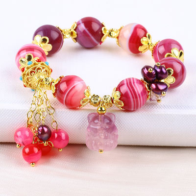 14 mm pembe akate taş bilezik Mor dokuz kuyruklu tilki oyma ile