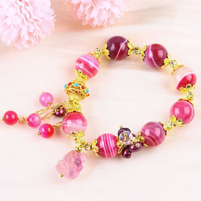14 mm pembe akate taş bilezik Mor dokuz kuyruklu tilki oyma ile