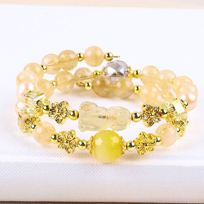 8mm Mercekli Sarı Citrine Kristal Bilezik Köpek Oymacılığı