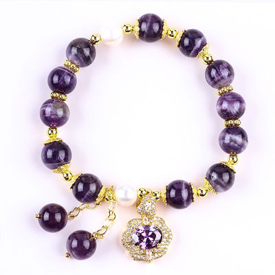 10mm Marangoz Rüya Ametist Taş Stretch Bilezikler Mor Bling Bling Büyüsüyle