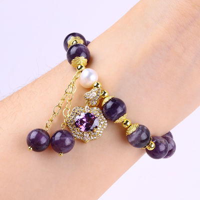 10mm Marangoz Rüya Ametist Taş Stretch Bilezikler Mor Bling Bling Büyüsüyle