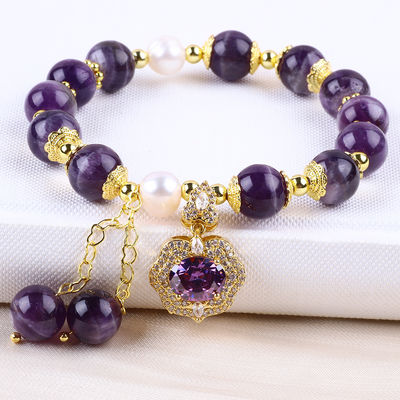 10mm Marangoz Rüya Ametist Taş Stretch Bilezikler Mor Bling Bling Büyüsüyle