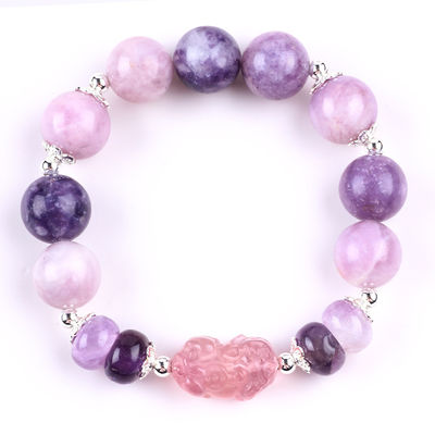 14mm Mor Mica Bilezik Fluorit Pixiu Stretch Bead Bilezik Şanslı Zenginlik Getirir