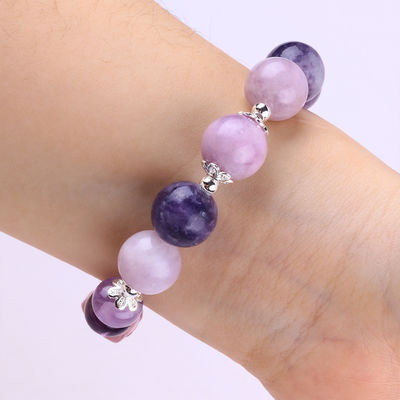 14mm Mor Mica Bilezik Fluorit Pixiu Stretch Bead Bilezik Şanslı Zenginlik Getirir