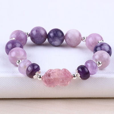 14mm Mor Mica Bilezik Fluorit Pixiu Stretch Bead Bilezik Şanslı Zenginlik Getirir