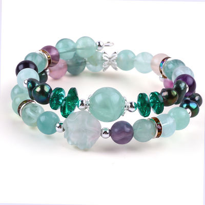 Özel yapımlı Fluorite Kristal ile Fluorite Gül Çiçek Oymak 8mm Yuvarlak Boncuk Düzenlenebilir Bilezik