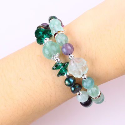 Özel yapımlı Fluorite Kristal ile Fluorite Gül Çiçek Oymak 8mm Yuvarlak Boncuk Düzenlenebilir Bilezik