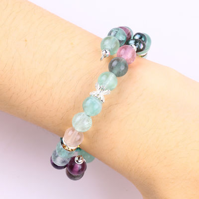 Özel yapımlı Fluorite Kristal ile Fluorite Gül Çiçek Oymak 8mm Yuvarlak Boncuk Düzenlenebilir Bilezik