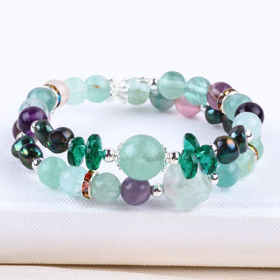 Özel yapımlı Fluorite Kristal ile Fluorite Gül Çiçek Oymak 8mm Yuvarlak Boncuk Düzenlenebilir Bilezik