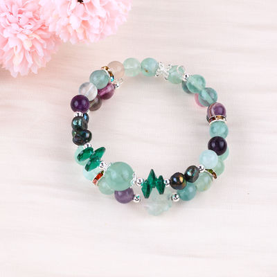 Özel yapımlı Fluorite Kristal ile Fluorite Gül Çiçek Oymak 8mm Yuvarlak Boncuk Düzenlenebilir Bilezik