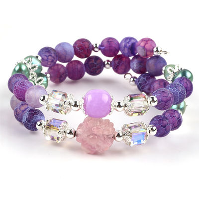 8MM El yapımı DIY Hava koşullarına karşı korunan Agate Kristal Yuvarlak Boncuk Düzenlenebilir Çift Katmanlı Bilezik