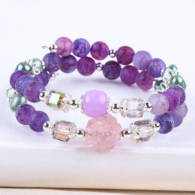 8MM El yapımı DIY Hava koşullarına karşı korunan Agate Kristal Yuvarlak Boncuk Düzenlenebilir Çift Katmanlı Bilezik